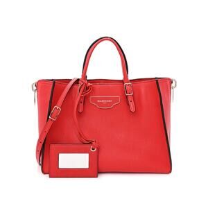 BALENCIAGA Grained Calfskin Plate Papier A6 Zip Around Tote Rouge Houx Red